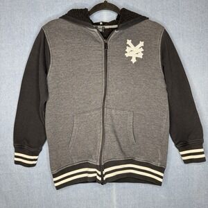 Boys Y2K Zoo York Gray Black Fleece Hoodie Sz M 10/12 Skate Urban Streetwear